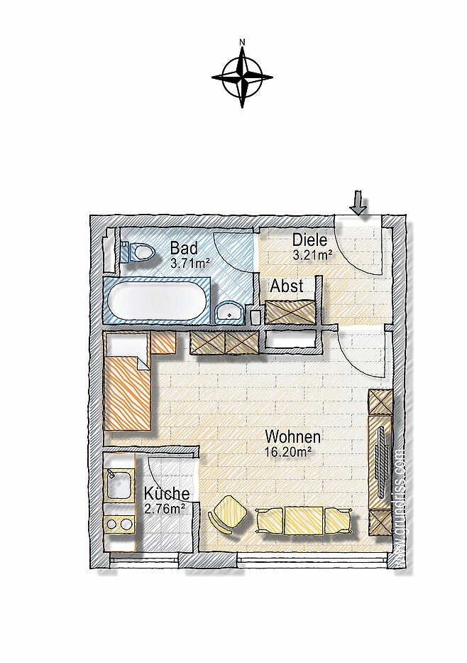 Apartment de 1 habitación | München-Haidhausen | 70242 | - nicht maßstabsgetreu -