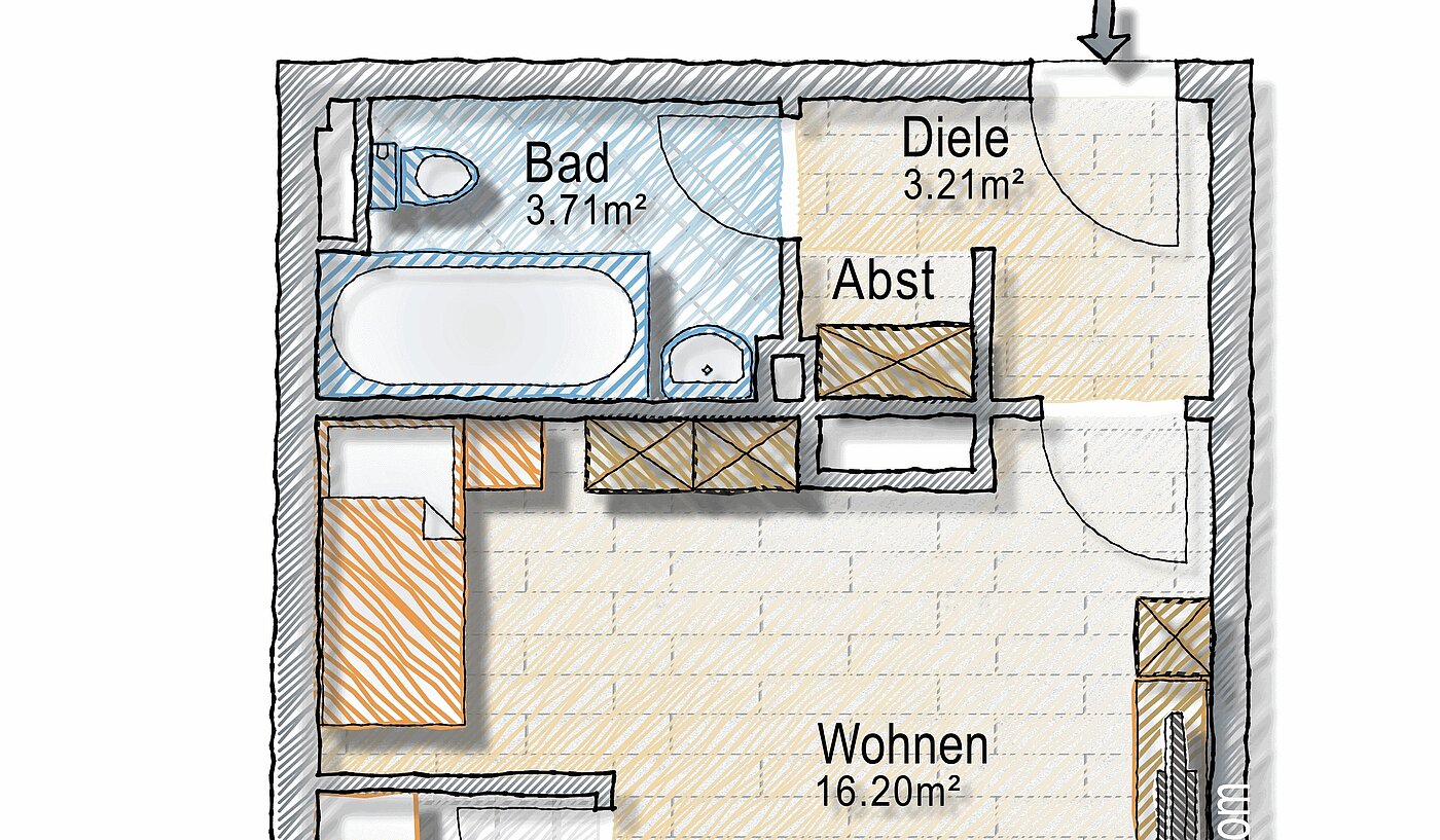 Apartment de 1 habitación | München-Haidhausen | 70242 | - nicht maßstabsgetreu -
