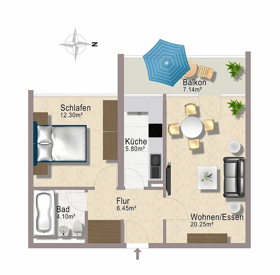 Apartamento de 2 habitaciones | München-Berg am Laim | 1803ML4 | Grundriss nicht maßstabsgetreu