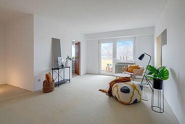 Oberföhring: Piso tranquilo de 2 habitaciones con gran balcón orientado al oeste