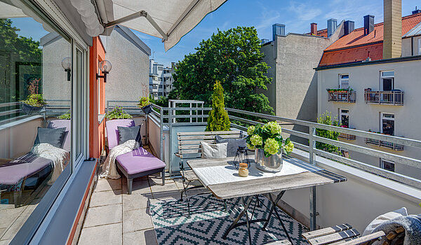 Apartamento de 1 habitación | München-Schwabing | 70449 | Südterrasse mit Markise