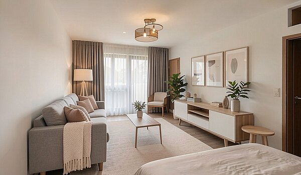 Apartment de 1 habitación | München-Laim | 70503 | - Wohnzimmer, Skandinavisch - (KI generiert)