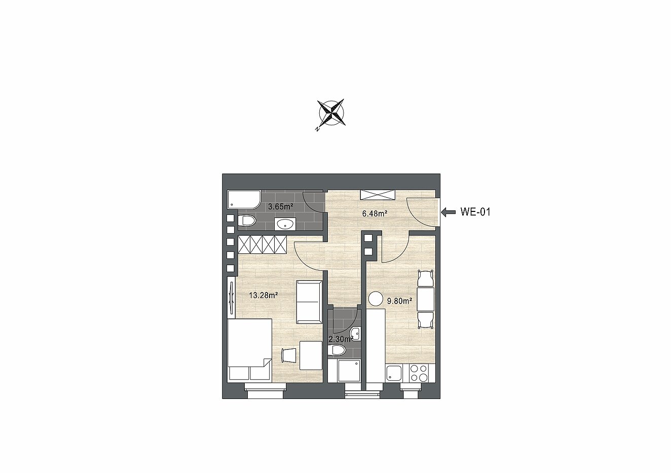 Apartamento de 1.5 habitaciones | München-Neuhausen | 70473 | - nicht maßstabsgetreu -