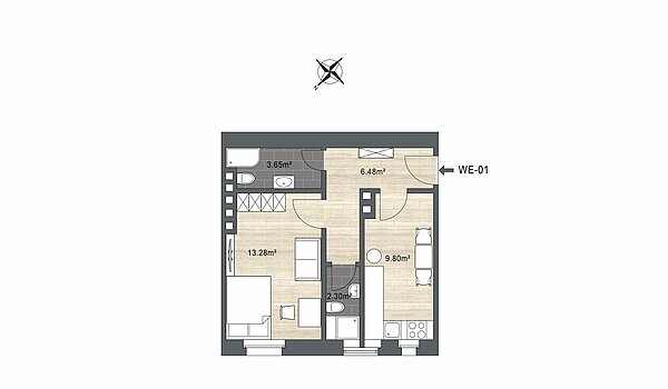Apartamento de 1.5 habitaciones | München-Neuhausen | 70473 | - nicht maßstabsgetreu -