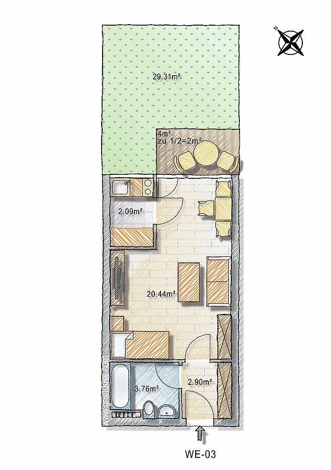 Apartment de 1 habitación | München-Schwabing | 70257 | - nicht maßstabsgetreu -