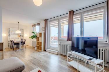 Se alquila apartamento amueblado con terraza en la azotea, en la 11.ª planta.