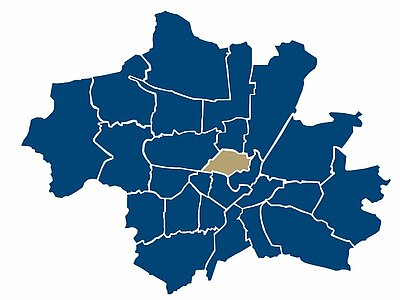 Ubicación del barrio Maxvorstadt en Múnich Ubicación del barrio de Maxvorstadt en Múnich